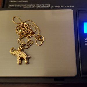 Genuine Real 18K Saudi Gold Necklace Box Chain 18" w/ Elephant Pendant 3.8 grams